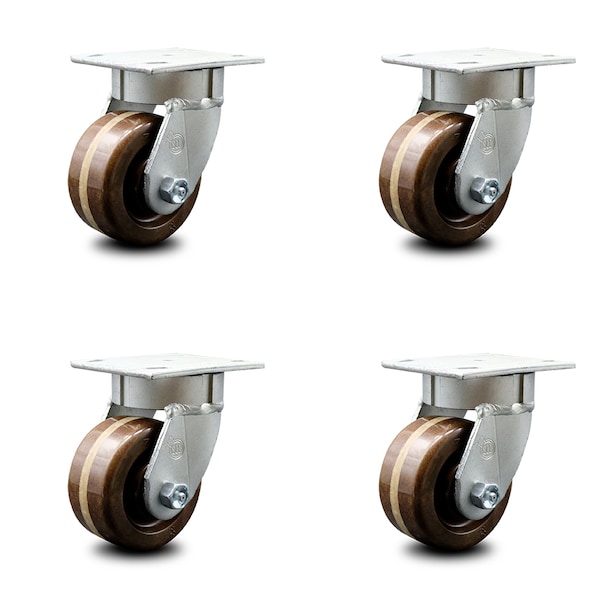 4 Inch Kingpinless High Temp Phenolic Wheel Swivel Top Plate Caster SCC, 4PK
